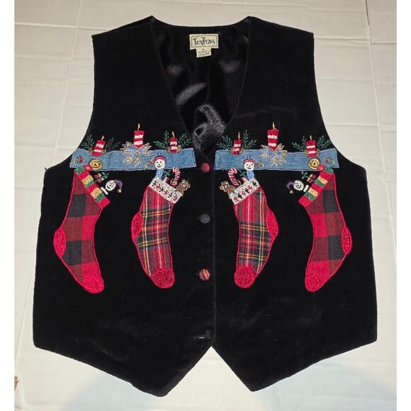 Vintage Tantrums Christmas Stocking Black Velvet Vest Kitsch Size Medium - Picture 1 of 5